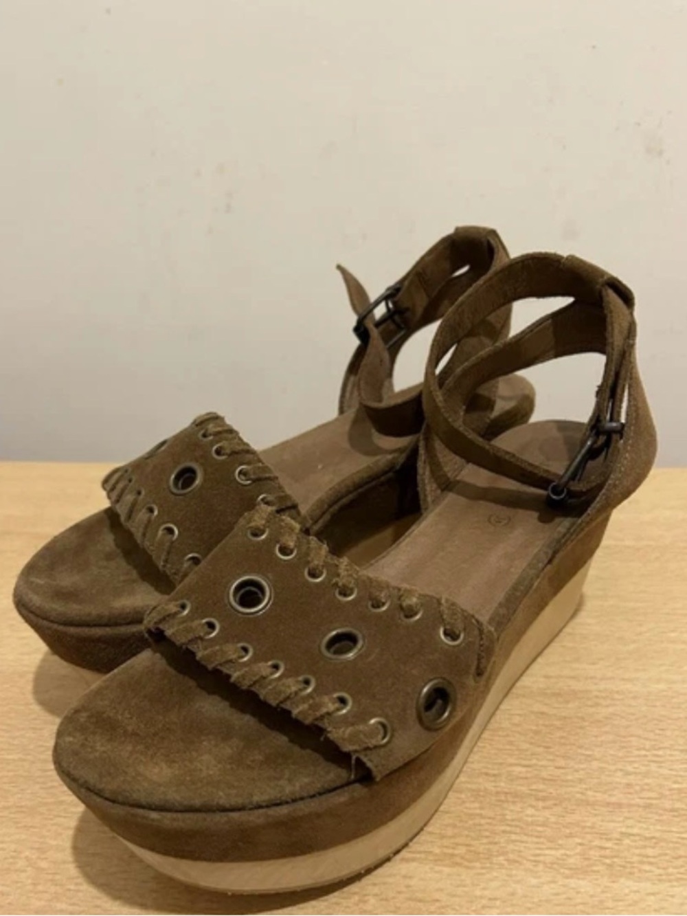 AllSaints Brown Suede‎ Yuki Boho Wooden Platform Sandals (EU 39)